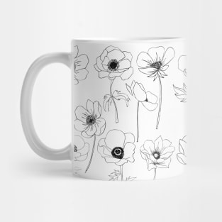 Poppies Line Art Flowers Pattern Black And White Mug